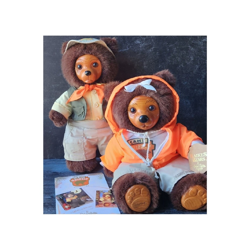 Set of 2 Raikes Bears CAMP GRIZZLY Hillary and Jeremy 1990, Teddy Bears, Vintage
